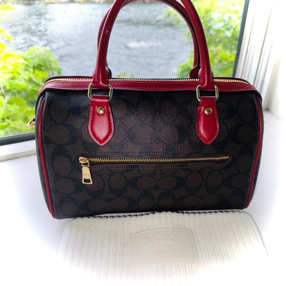 Leather Coach Rowan Satchel Brown crafted Signature-coated canvas lining. - Picture 7 of 12